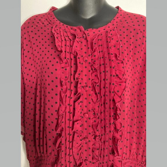 Torrid Womens Blouse Top Size 4 Sheer Ruffles Red Polka Dot Short Sleeve Career - Picture 2 of 8